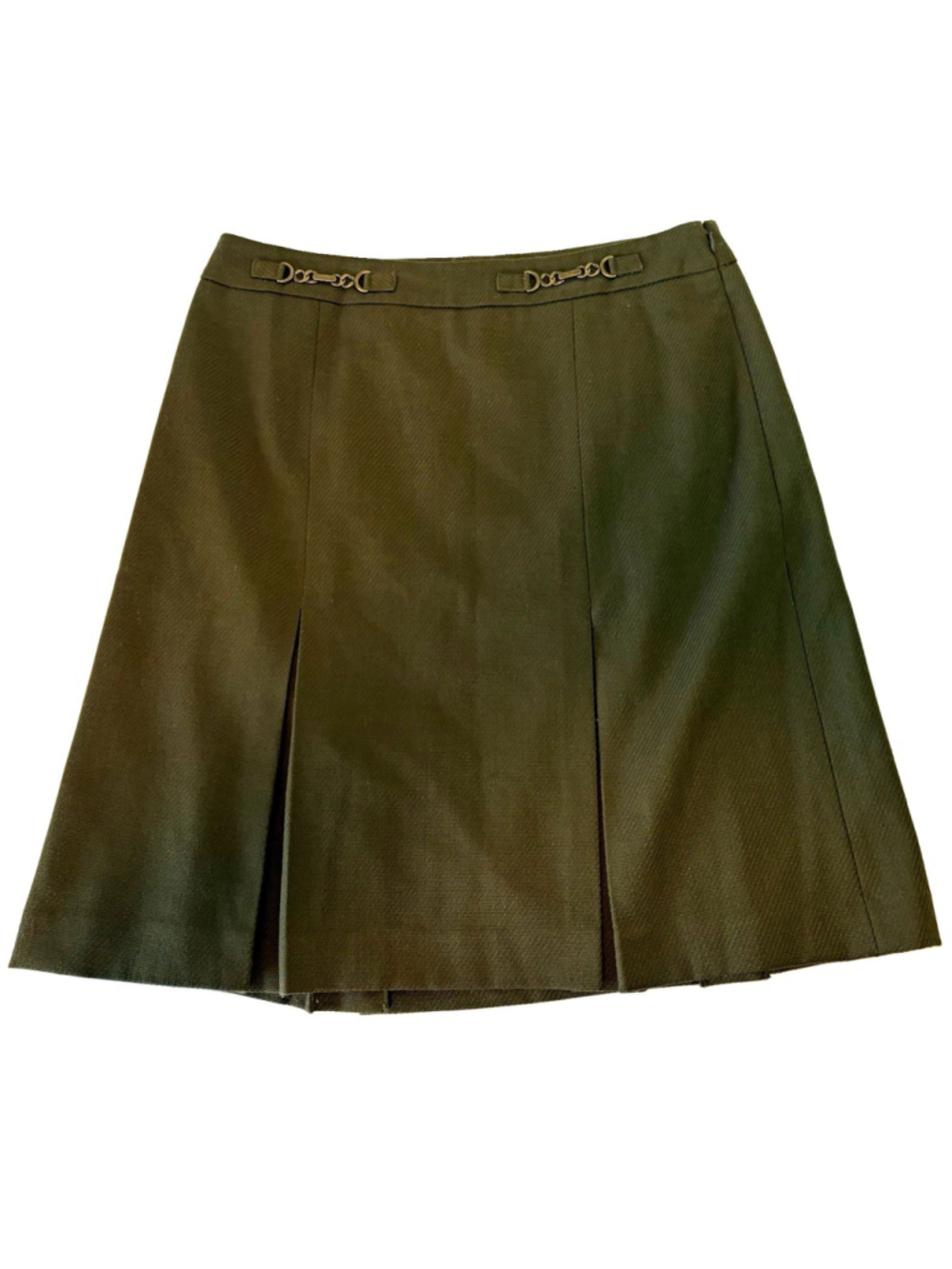 Talbots Women’s Green Twill A-Line Pleated Knee-Length Skirt Lined Size 12